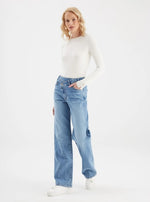 Load image into Gallery viewer, Cup of Joe Denim Cora Relaxed Straight Jeans - Medium Blue (L01-30" length) [SZ:26 (Size 8)]
