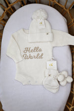 Load image into Gallery viewer, Confetti Kidz Cotton Hello World Knit Romper - Milk [SZ:NB 0000]
