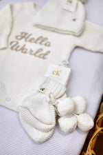 Load image into Gallery viewer, Confetti Kidz Cotton Hello World Knit Romper - Milk [SZ:NB 0000]
