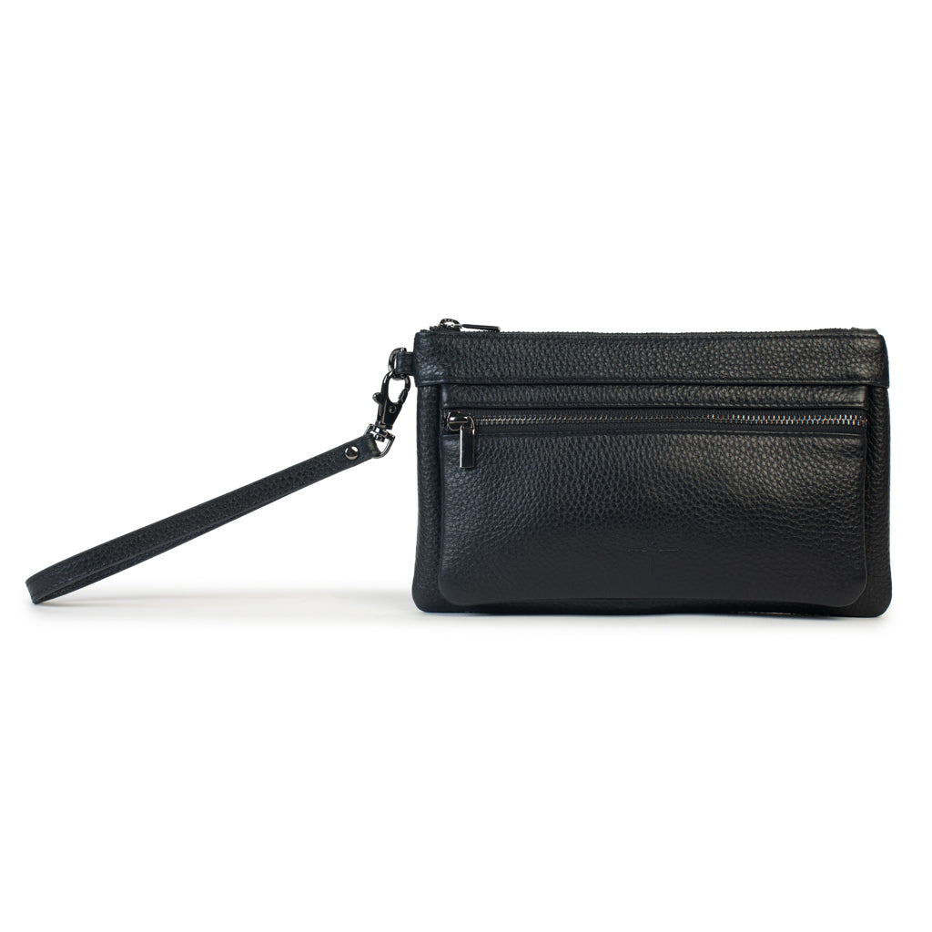 Dusky Robin Luxe Collection Bethany Zip Clutch - Pebbled Black