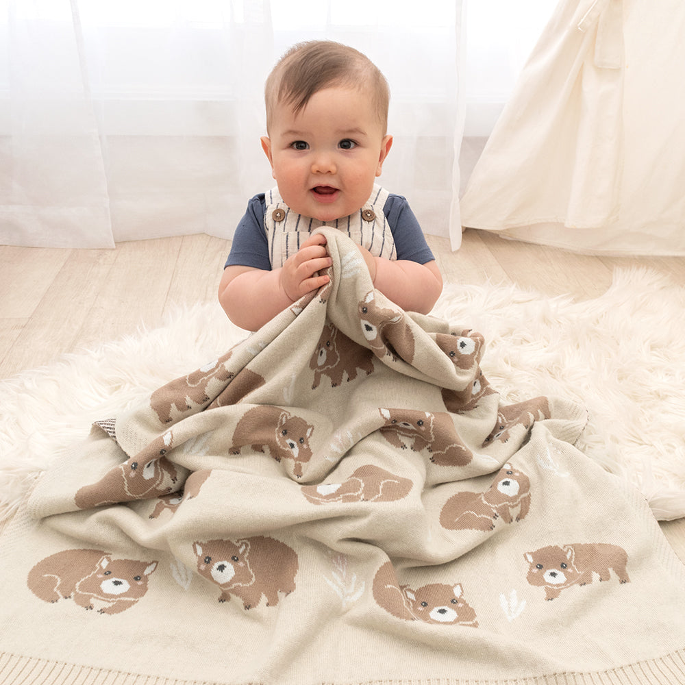 Living Textiles Australiana Baby Blanket - Wombat/Beige