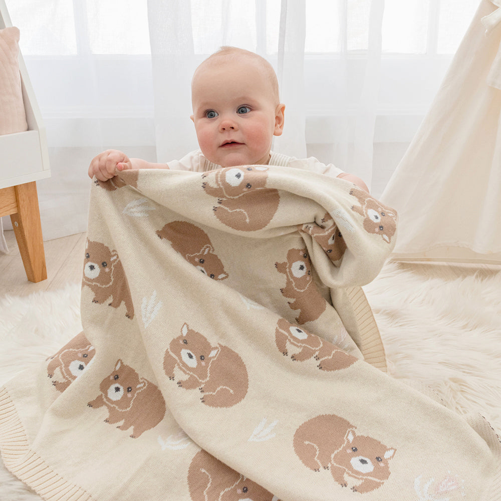 Living Textiles Australiana Baby Blanket - Wombat/Beige