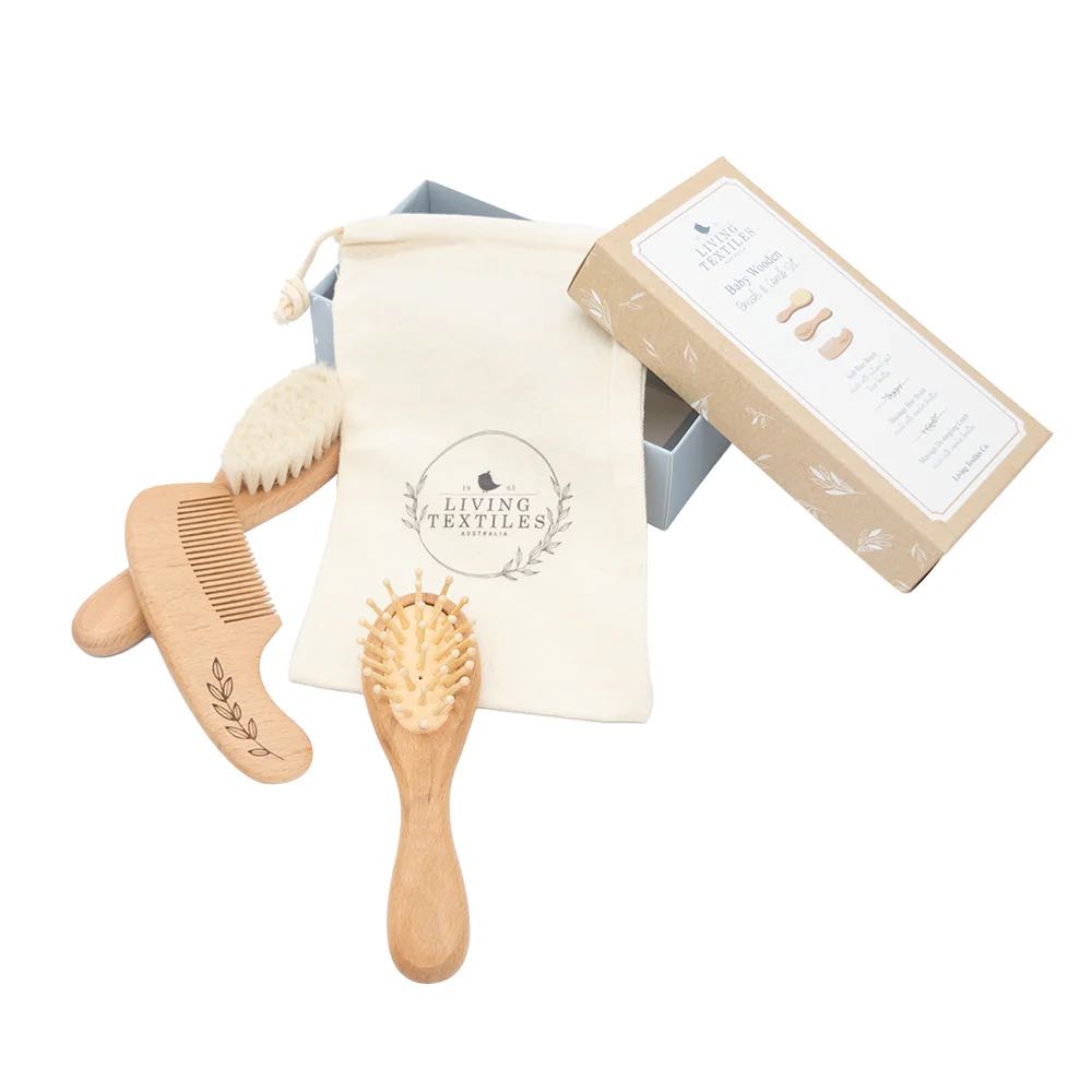 Living Textiles 3pc Baby Wooden Brush & Comb Set 