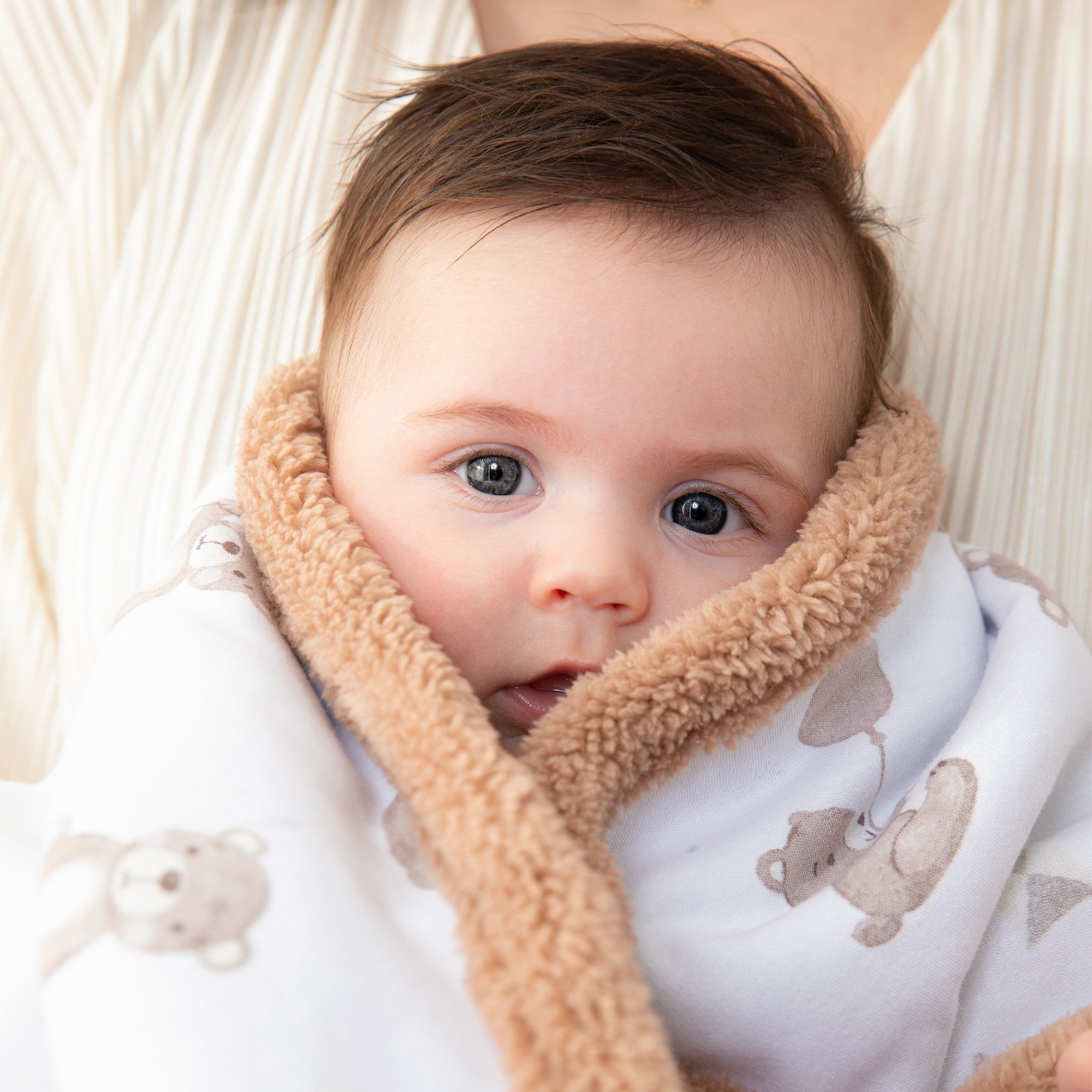 Living Textiles Jersey Sherpa Blanket - Cuddly Bear