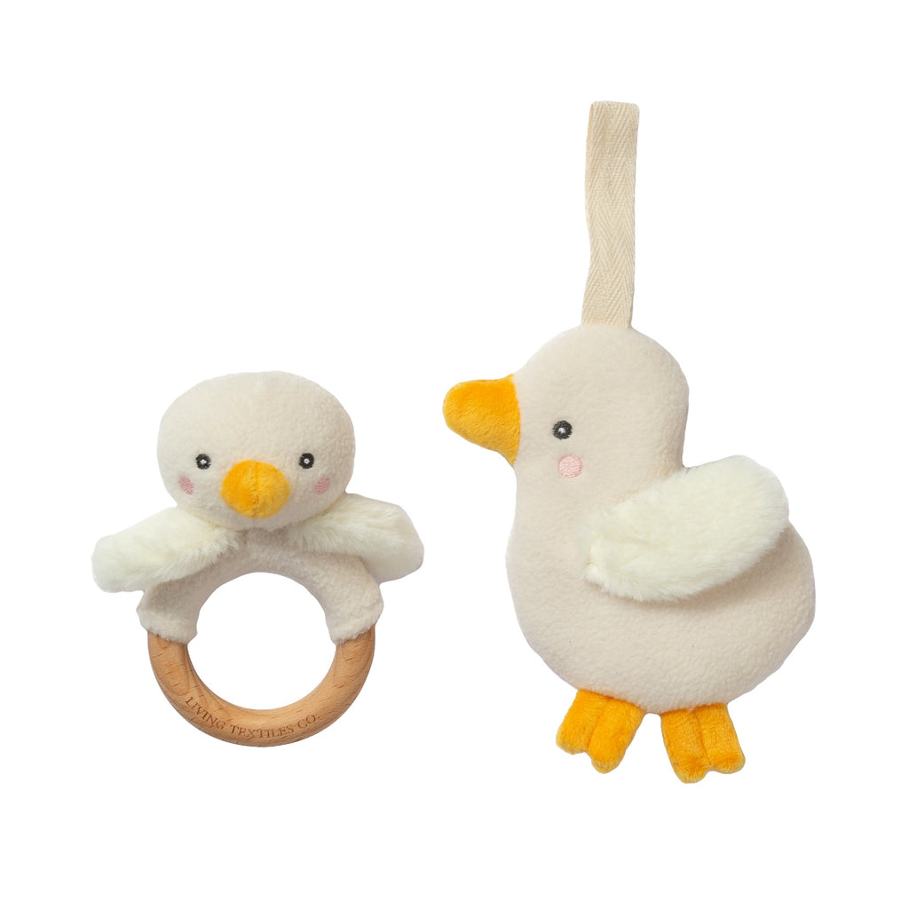 Living Textiles Teething Ring Rattle & Dummy Chain Gift Set - Goosey Goosey