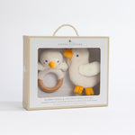 Load image into Gallery viewer, Living Textiles Teething Ring Rattle &amp; Dummy Chain Gift Set - Goosey Goosey
