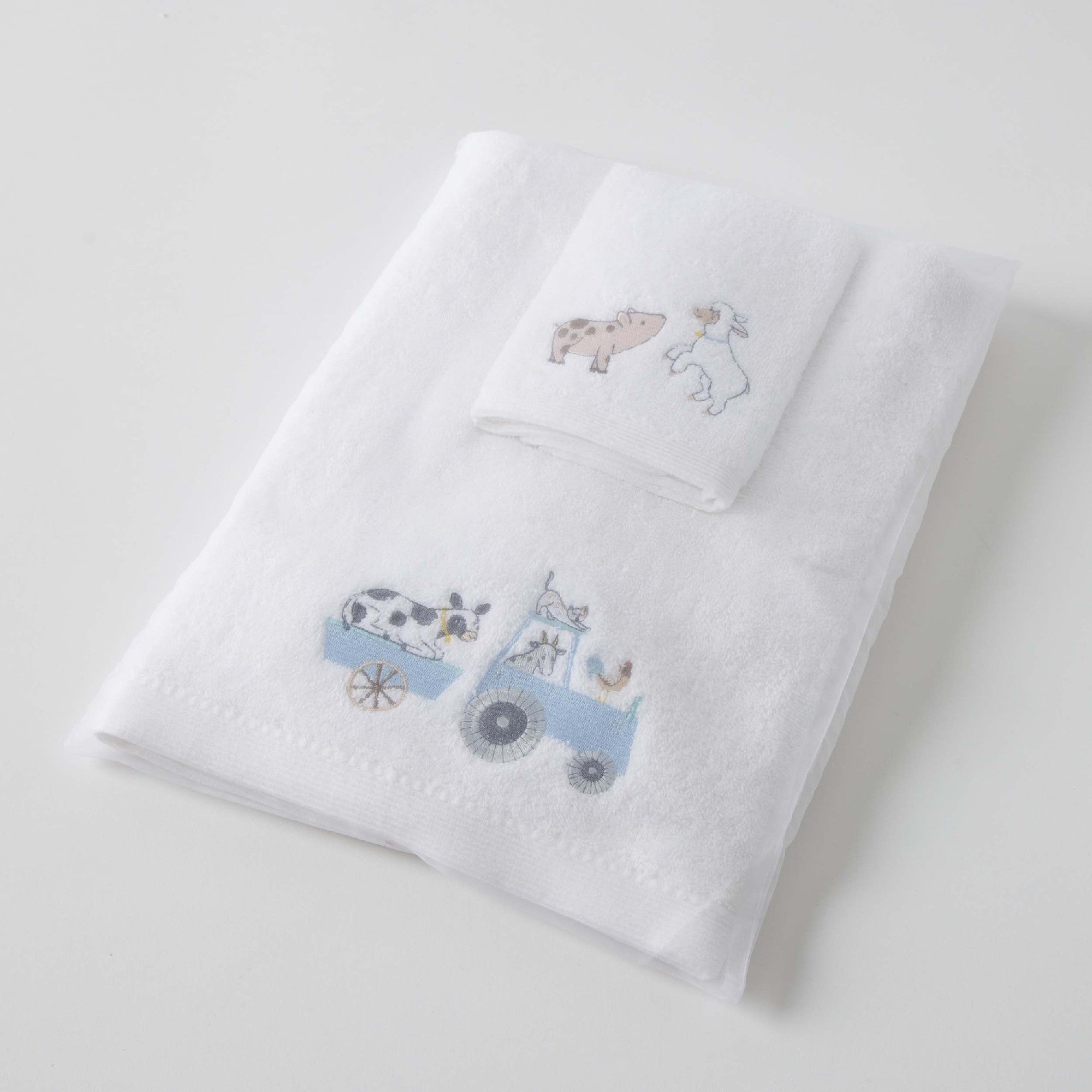 Jiggle & Giggle Baby Bath Towel & Face Washer Set - Farm Fun