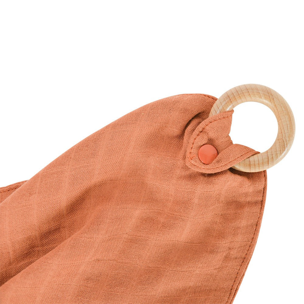 Muslin Security Blanket With Teether - Rust