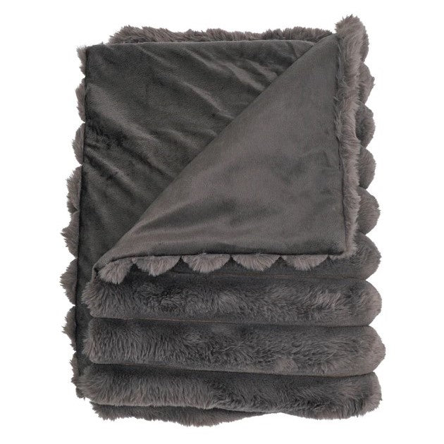 Ribbed Faux Fur Throw - Grey