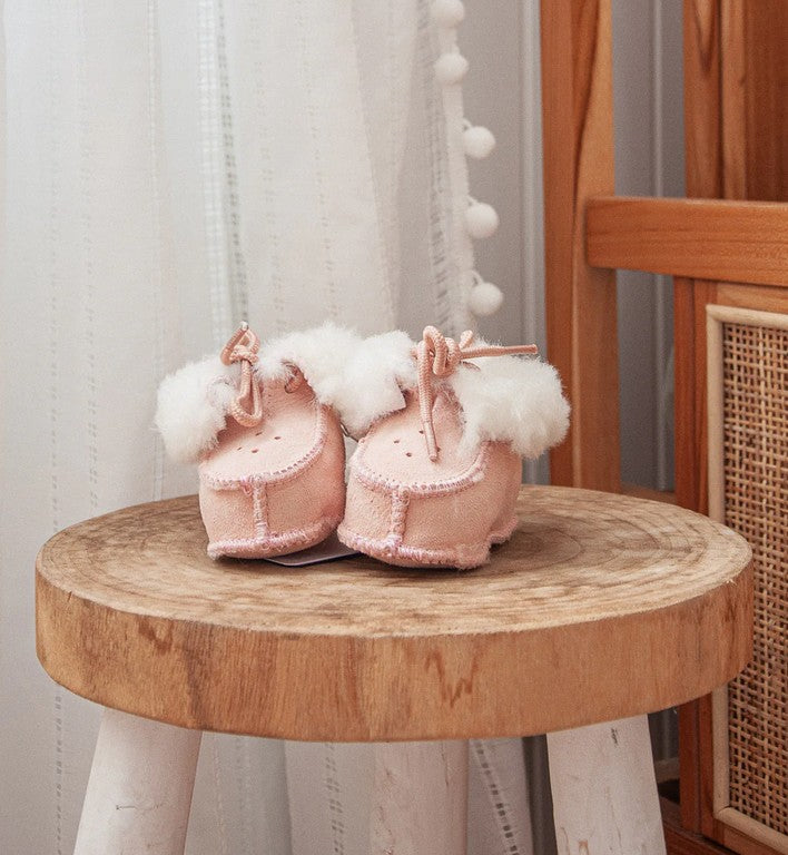 Auskin Sheepskin Baby Booties 15cm (Size 2) - Pink