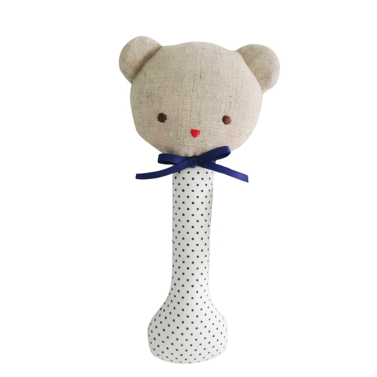 Alimrose Baby Bear Stick Rattle Navy Spot