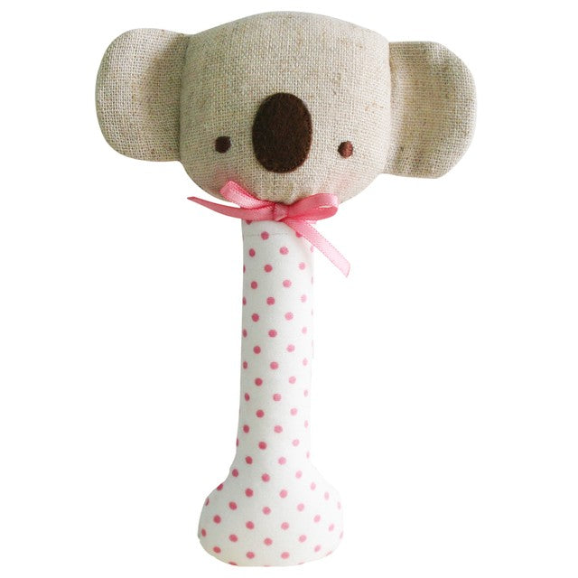 Alimrose Baby Koala Stick Rattle - Spot Pink On Ivory