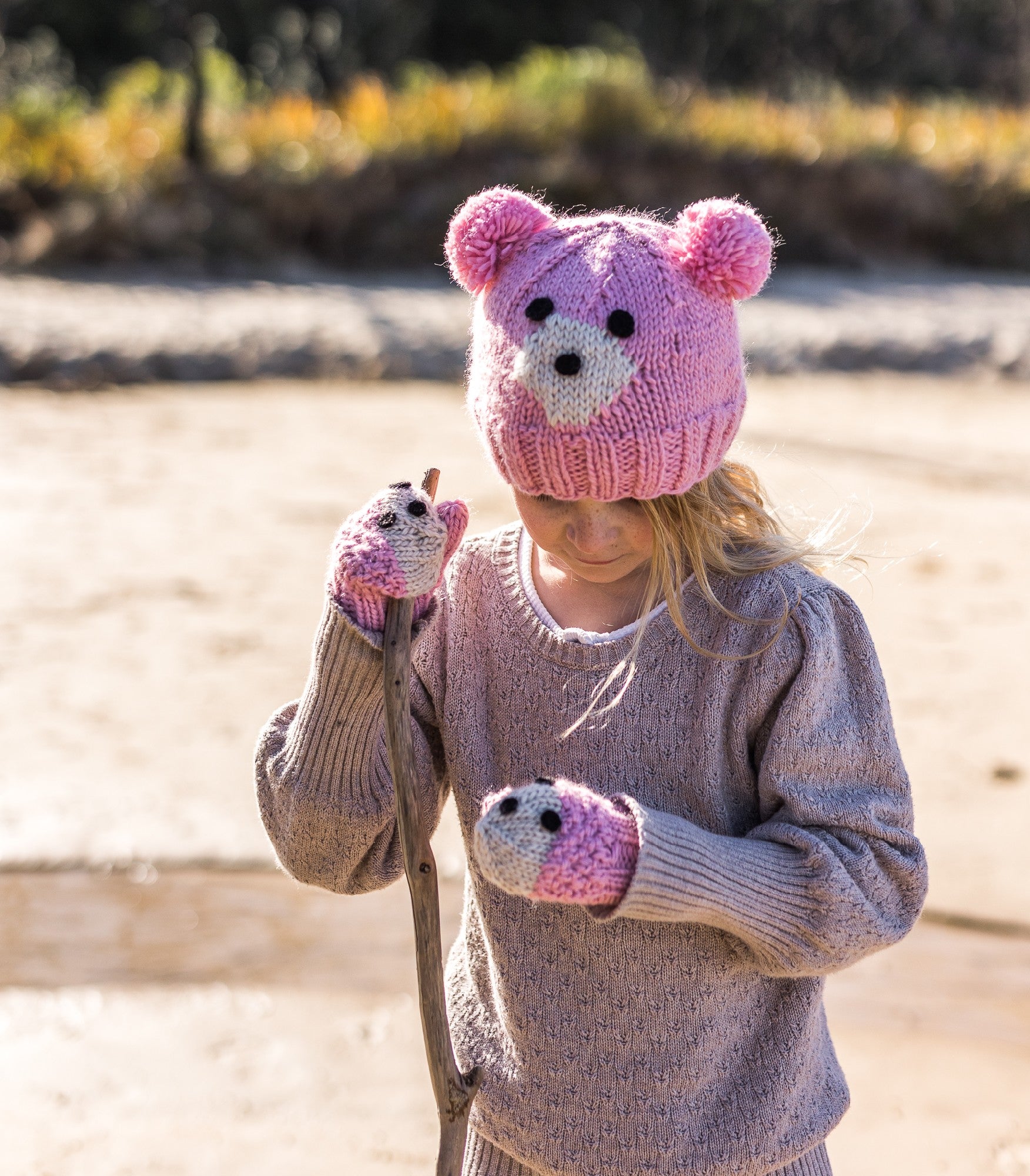 Acorn Kids Bear Face Beanie - Pink [SZ:XS (3-6 Mths)]