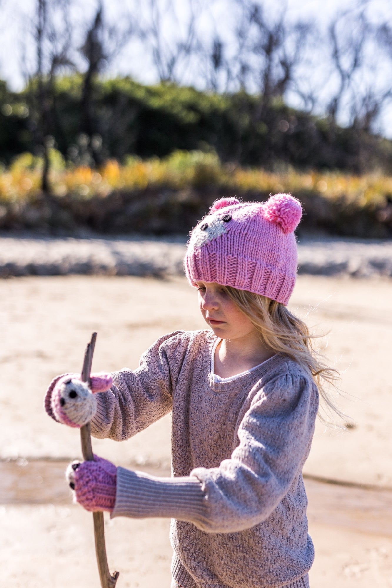 Acorn Kids Bear Face Beanie - Pink [SZ:XS (3-6 Mths)]