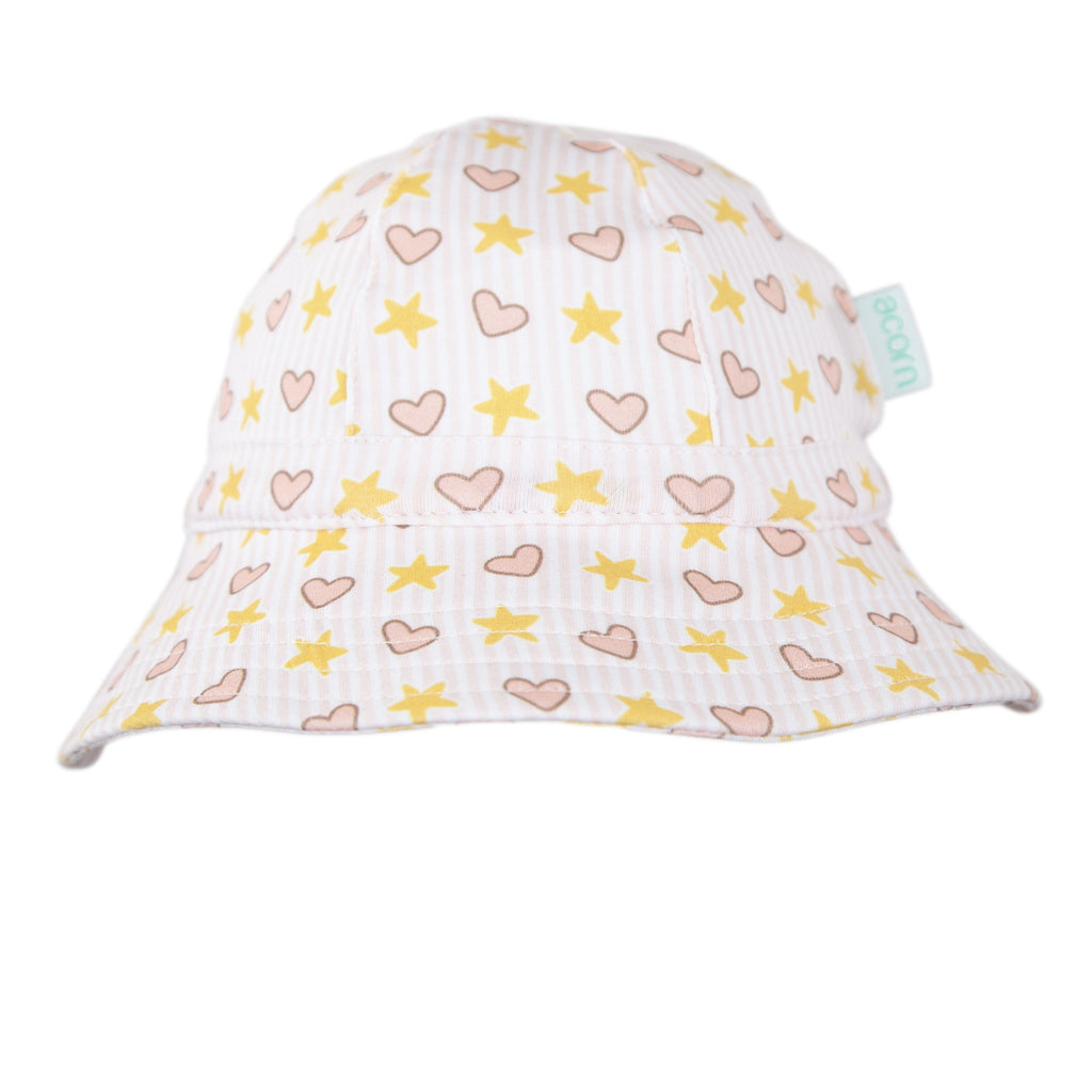 Acorn Kids Stretch Cotton Wide Brim Sunhat - Love & Stars [SZ:XS 46cm (0-9mths)]