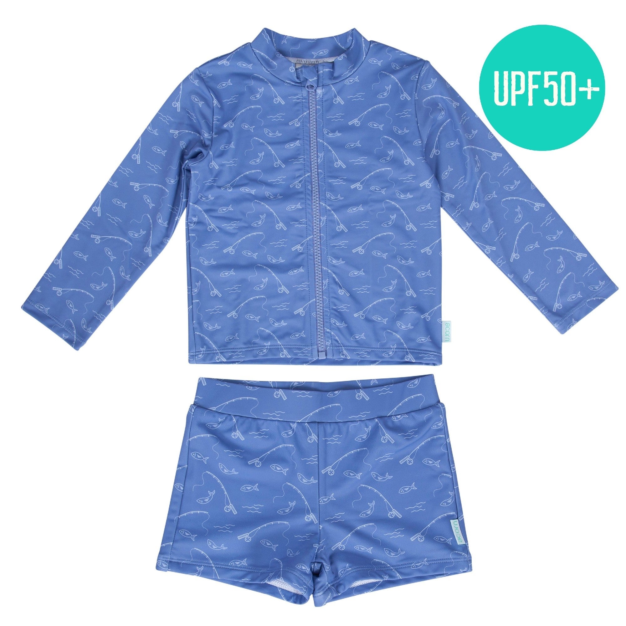 Acorn Kids UPF50+ Rashie Zip Top & Bottoms - Gone Fishing [SZ:1]