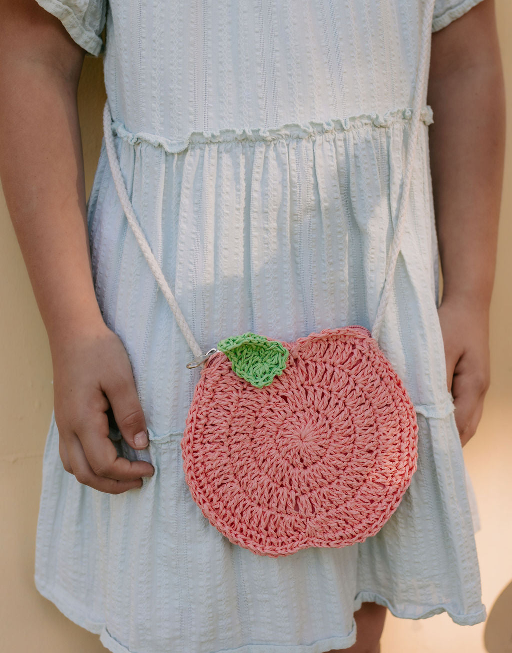 Acorn Kids Straw Bag - Peach (Peach/Green/Cream)