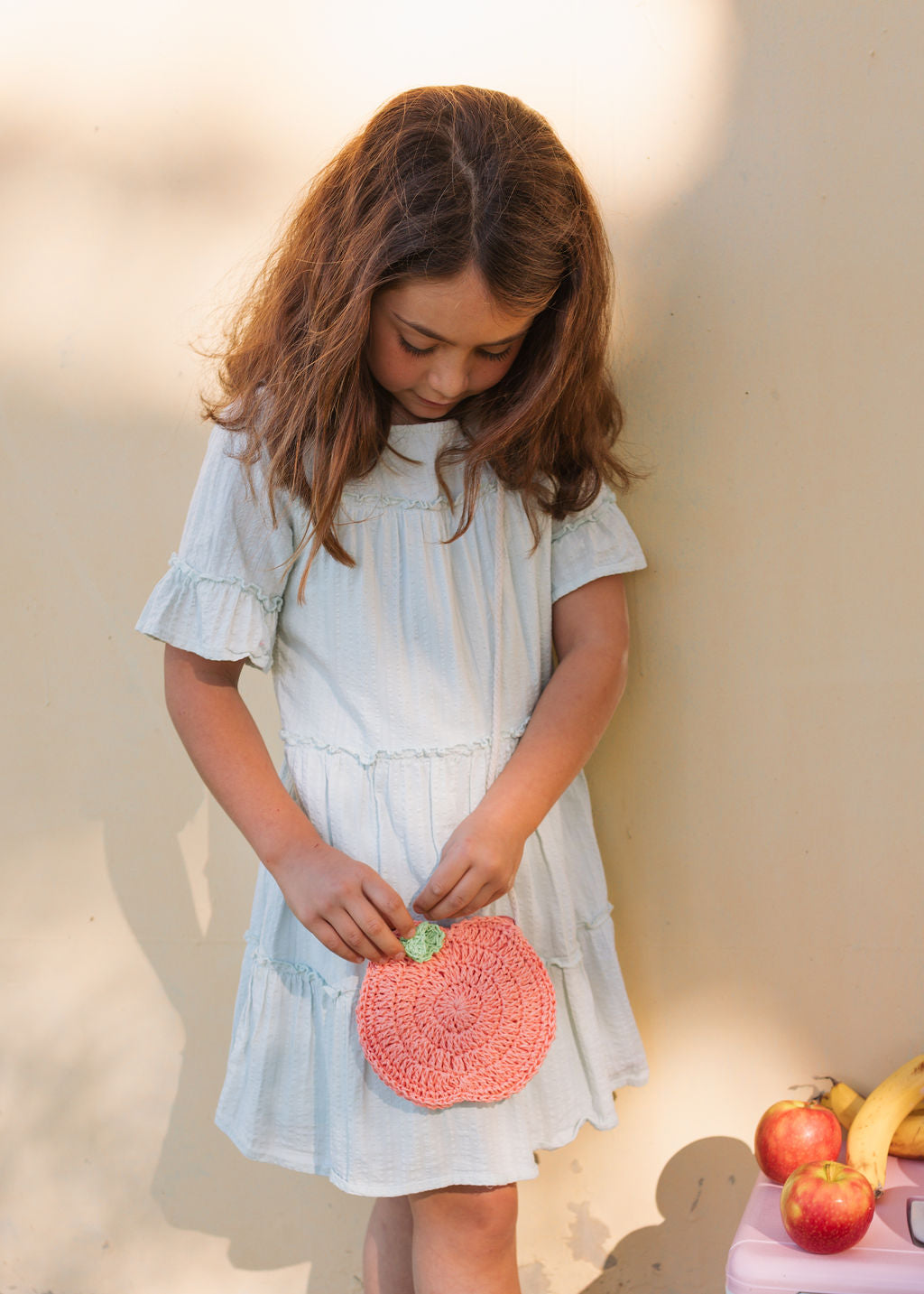 Acorn Kids Straw Bag - Peach (Peach/Green/Cream)