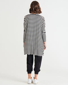 Betty Basics Margot Relaxed Fit Stretchy Cardigan - Black/White Stripe [CLR:BLACK/WHITE STRIPE SZ:S]