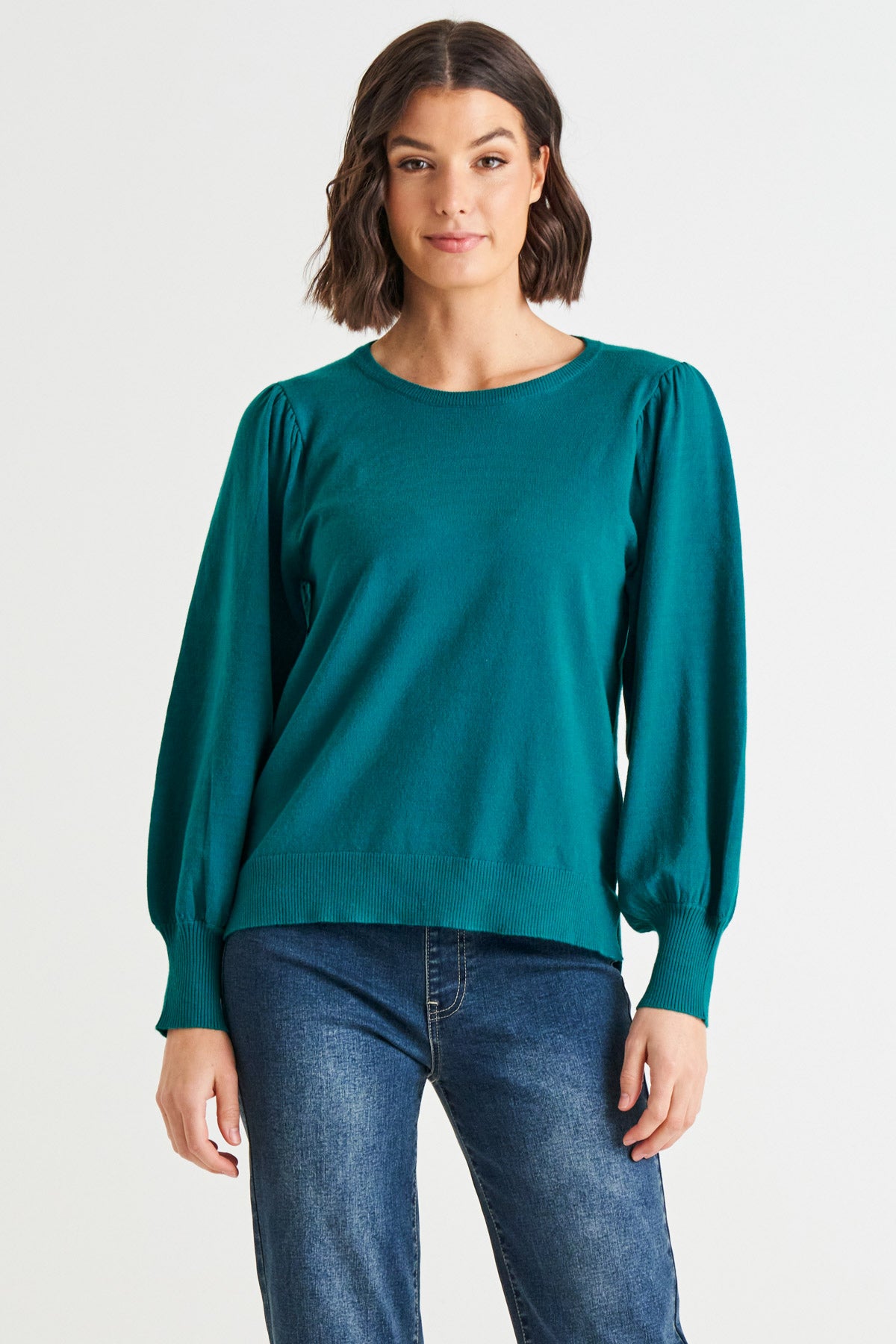 Betty Basics Charlotte Balloon Sleeve Knit Jumper [CLR:Classic Teal SZ:8]