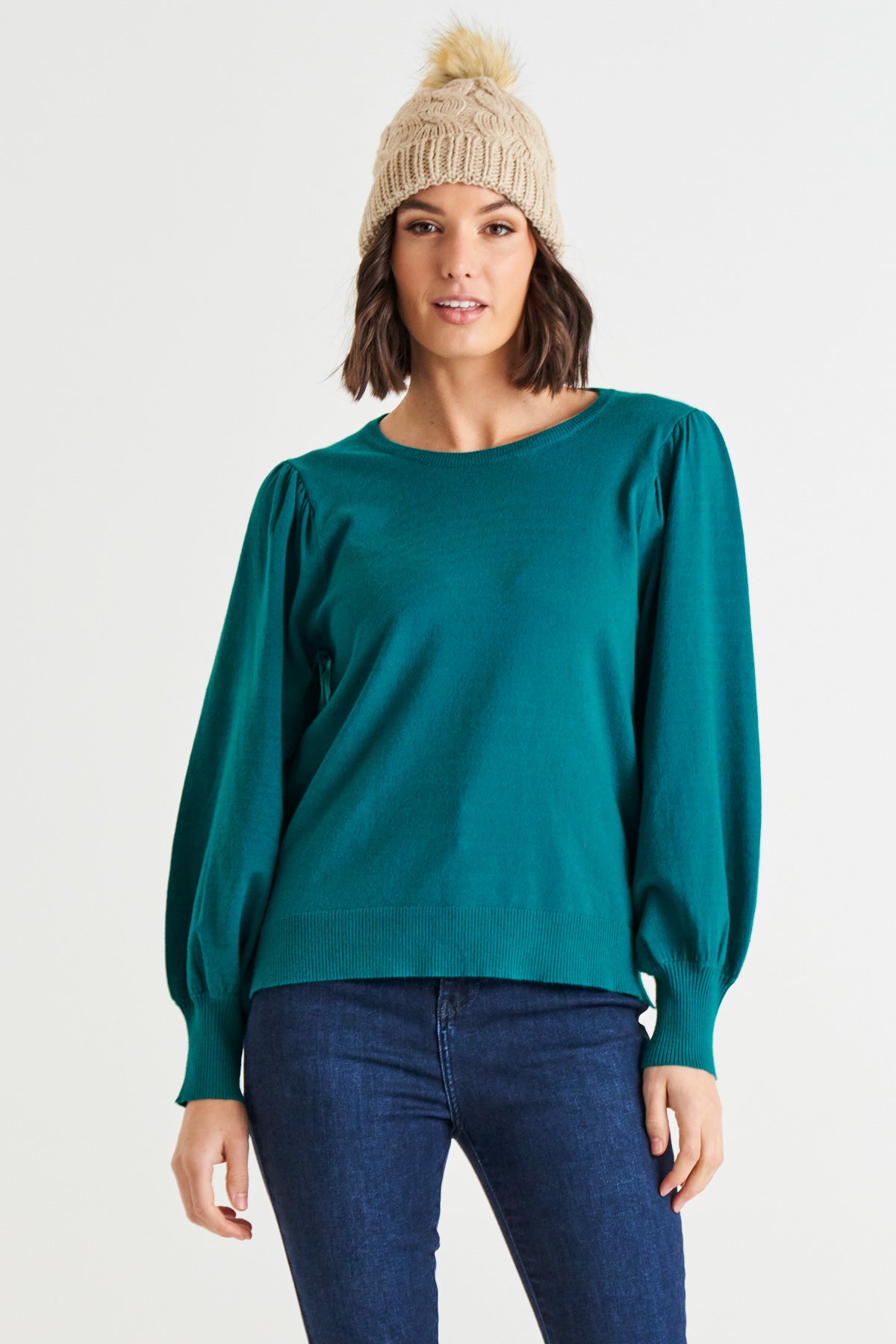 Betty Basics Charlotte Balloon Sleeve Knit Jumper [CLR:Classic Teal SZ:8]