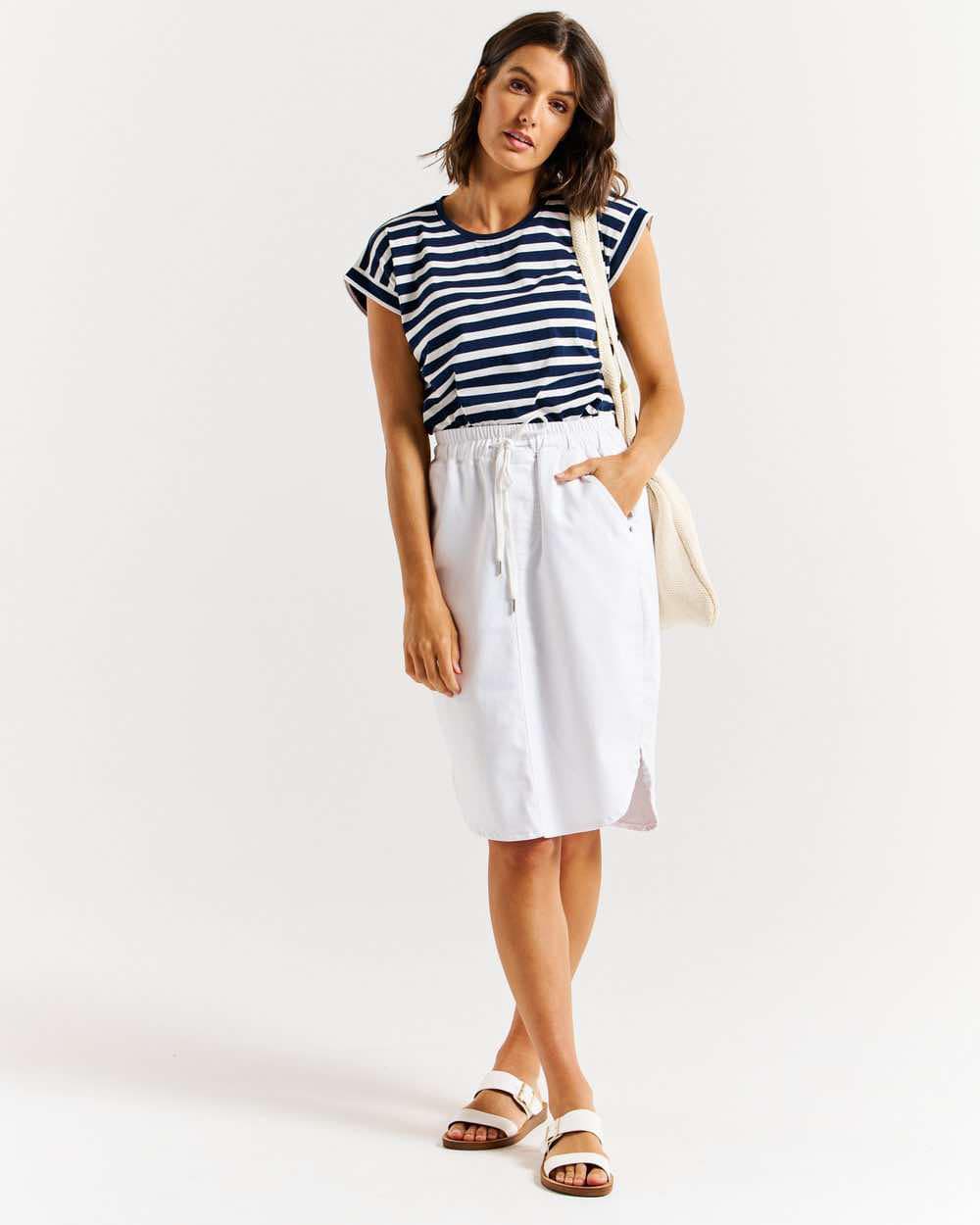 Betty Basics Alina Denim Skirt - White [CLR:WHITE SZ:10]