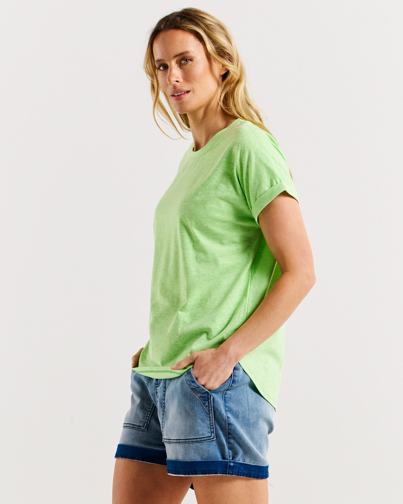 Betty Basics Hailey Short Sleeve Top - Bright Green [CLR:BRIGHT GREEN SZ:10]