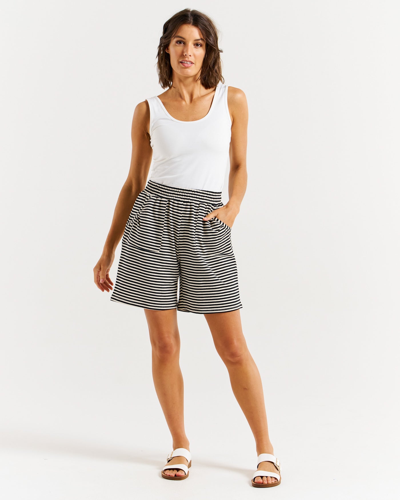 Betty Basics Harvard Short - Cream & Black Stripe [CLR:CREAM & BLACK STRIPE SZ:10]