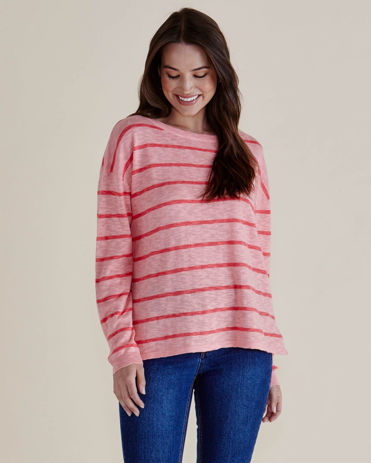 Betty Basics Natasha Knit Top - Pink Stripe [CLR:PINK STRIPE  SZ:8]