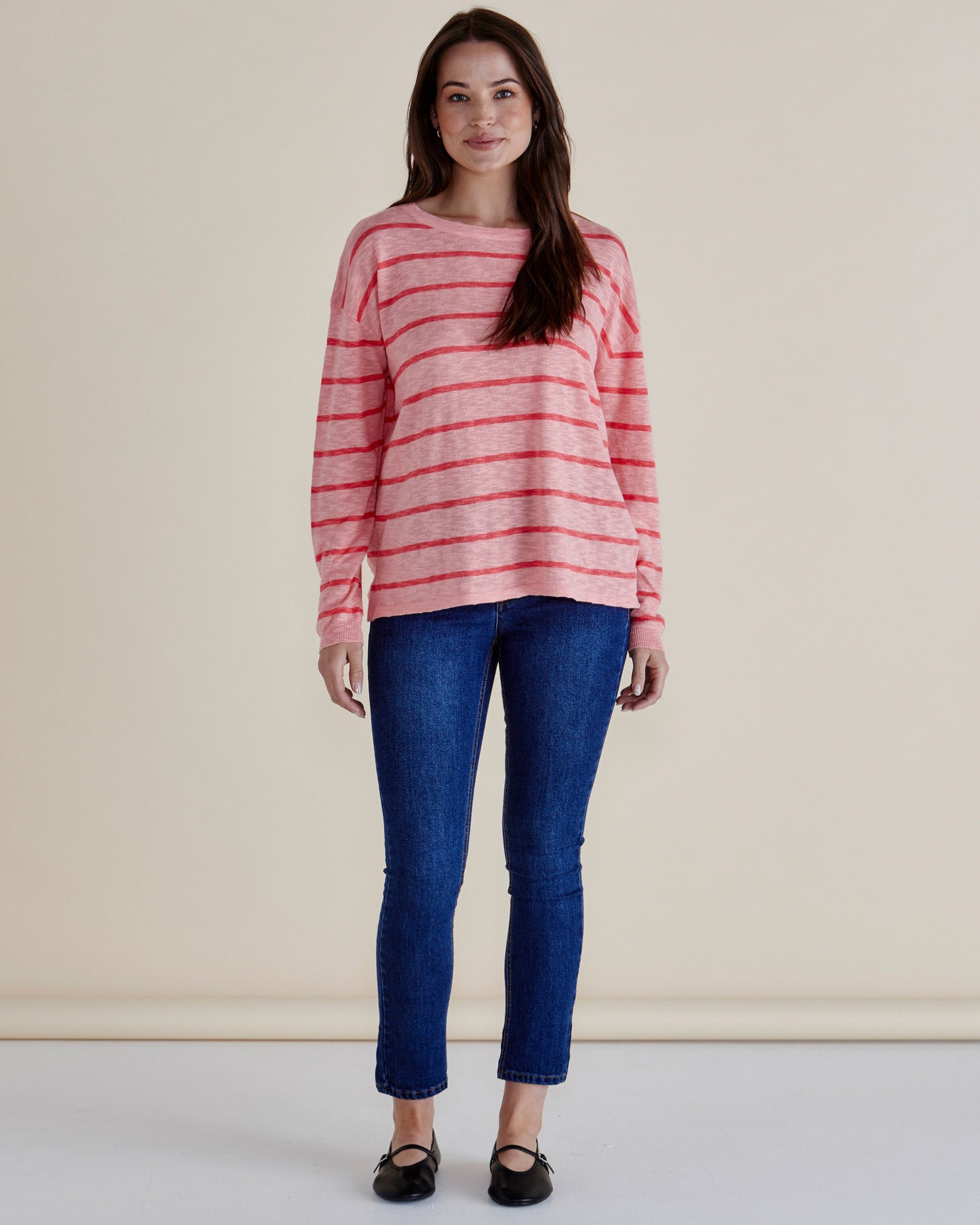 Betty Basics Natasha Knit Top - Pink Stripe [CLR:PINK STRIPE  SZ:8]