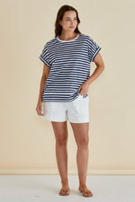 Load image into Gallery viewer, Betty Basics Shirley Short Sleeve Tee - Navy Stripe [SZ:6]
