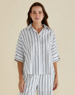 Load image into Gallery viewer, Betty Basics Lynwood Linen Shirt - Black/White Stripe [CLR:BLACK/WHITE STRIPE SZ:8]
