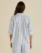 Load image into Gallery viewer, Betty Basics Lynwood Linen Shirt - Black/White Stripe [CLR:BLACK/WHITE STRIPE SZ:8]
