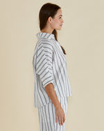 Load image into Gallery viewer, Betty Basics Lynwood Linen Shirt - Black/White Stripe [CLR:BLACK/WHITE STRIPE SZ:10]
