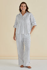 Load image into Gallery viewer, Betty Basics Lynwood Linen Shirt - Black/White Stripe [CLR:BLACK/WHITE STRIPE SZ:10]
