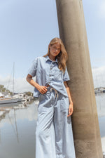 Load image into Gallery viewer, Betty Basics Saffra Short Sleeve Denim Shirt [CLR:MEDIUM WASH BLUE DENIM SZ:8]
