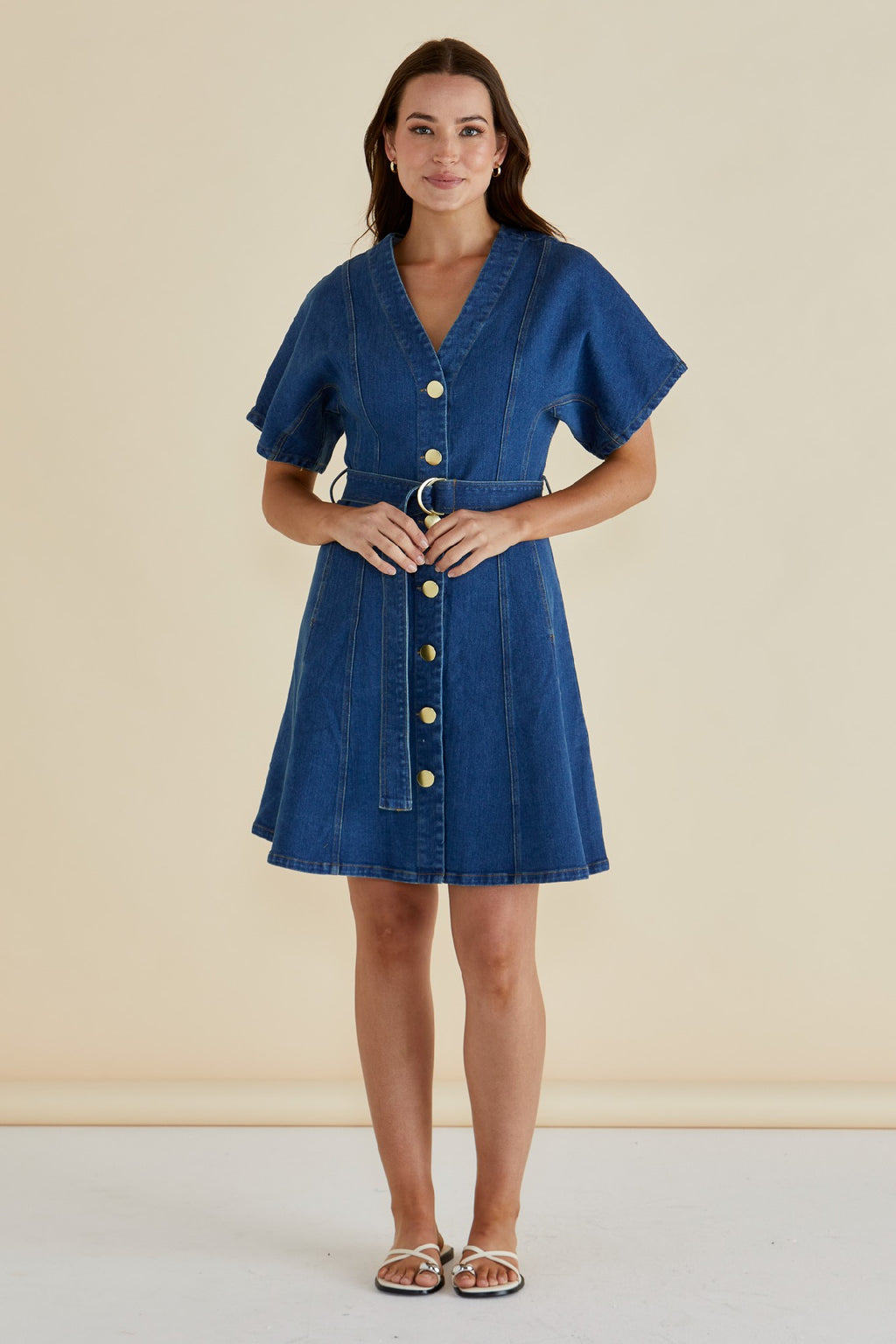 Betty Basics Fiori Denim Dress [CLR:MID WASH BLUE DENIM SZ:8]