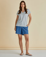 Load image into Gallery viewer, Betty Basics Tracy V-Neck Tee - Black/White Stripe [SZ:8]
