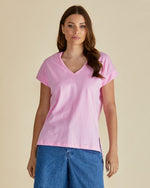 Load image into Gallery viewer, Betty Basics Tracy V-Neck Tee - Pink [SZ:8]
