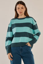 Load image into Gallery viewer, Betty Basics Leonie Knit Sweater - Teal Green/Blue Stripe [SZ:6]
