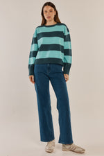 Load image into Gallery viewer, Betty Basics Leonie Knit Sweater - Teal Green/Blue Stripe [SZ:6]
