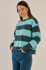 Load image into Gallery viewer, Betty Basics Leonie Knit Sweater - Teal Green/Blue Stripe [SZ:6]
