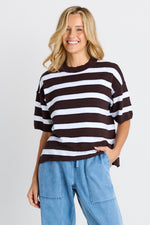 Load image into Gallery viewer, Betty Basics Libby Boxy Top - Chocolate Stripe [SZ:8]
