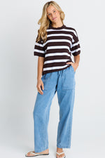 Load image into Gallery viewer, Betty Basics Libby Boxy Top - Chocolate Stripe [SZ:8]
