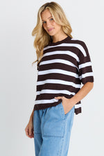 Load image into Gallery viewer, Betty Basics Libby Boxy Top - Chocolate Stripe [SZ:8]
