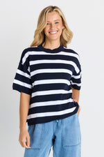 Load image into Gallery viewer, Betty Basics Libby Boxy Top - Navy Stripe [SZ:8]
