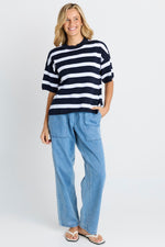 Load image into Gallery viewer, Betty Basics Libby Boxy Top - Navy Stripe [SZ:8]
