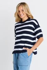 Load image into Gallery viewer, Betty Basics Libby Boxy Top - Navy Stripe [SZ:8]
