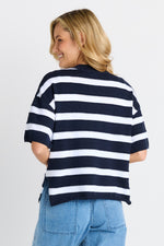 Load image into Gallery viewer, Betty Basics Libby Boxy Top - Navy Stripe [SZ:8]
