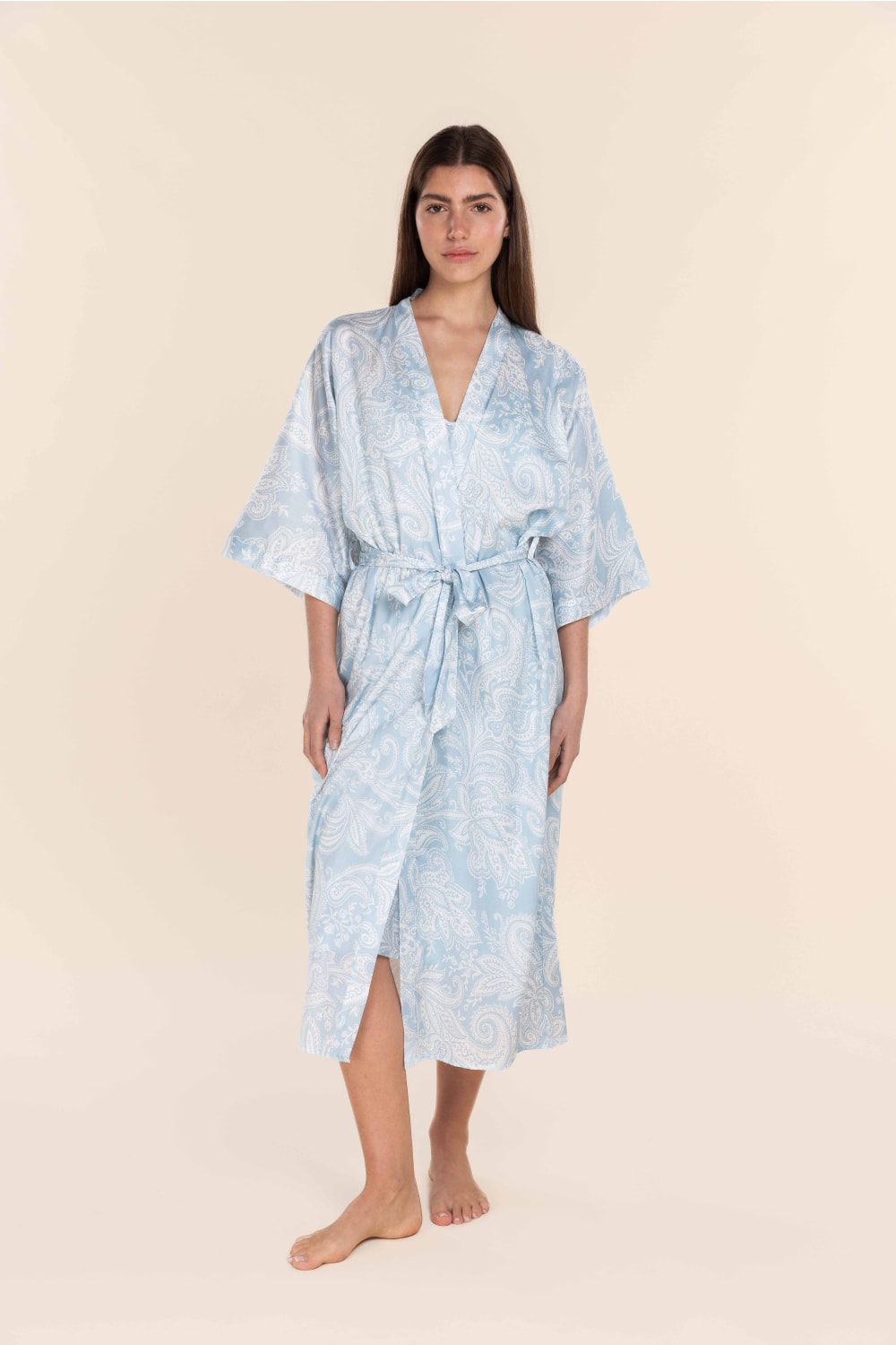 Gingerlilly Annie Cotton Sateen Robe - Blue Paisley [SZ:S]